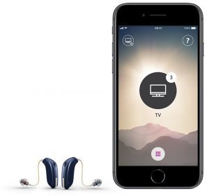Oticon_Opn_C068RoyalBlue_miniRITE_and_iPhone_8_Space_Grey_ON_App_screenshot_TV_reversed_200pctSize-300x282