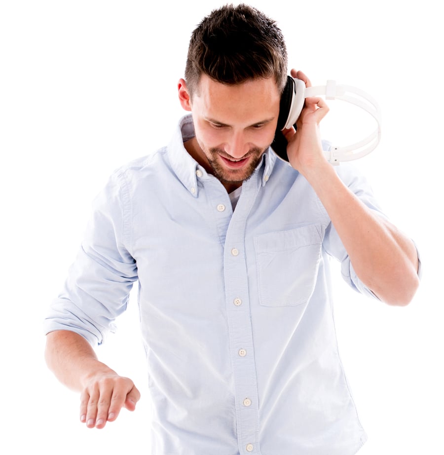 Male DJ with headphones - isolated over a white background